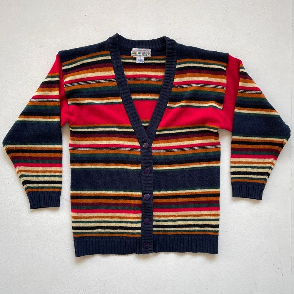 Vtg 80s 90s Striped V Neck Cardigan Sweater / Sz M / A'MILANO / Acrylic Grunge
